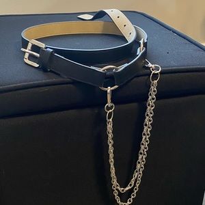 Black faux leather belt w double chain